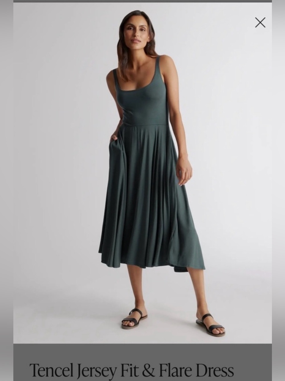 Quince fit and flare midi dress green M
